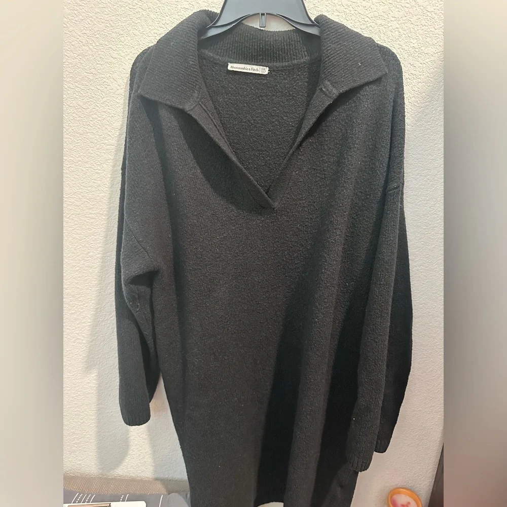 Abercrombie & Fitch Collar Black Chunky Long Sleeve Sweater Dress Sz XXL - Picture 1 of 9